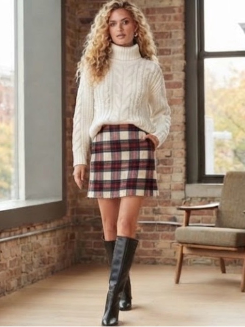 Abercrombie & Fitch Wool Blend Plaid Skort, Size Large.